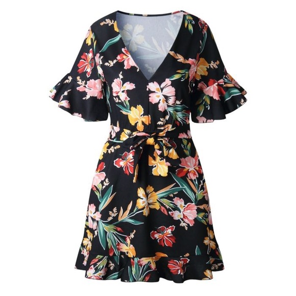 ✨BLACK✨Chiffon floral dress - Picture 5 of 8